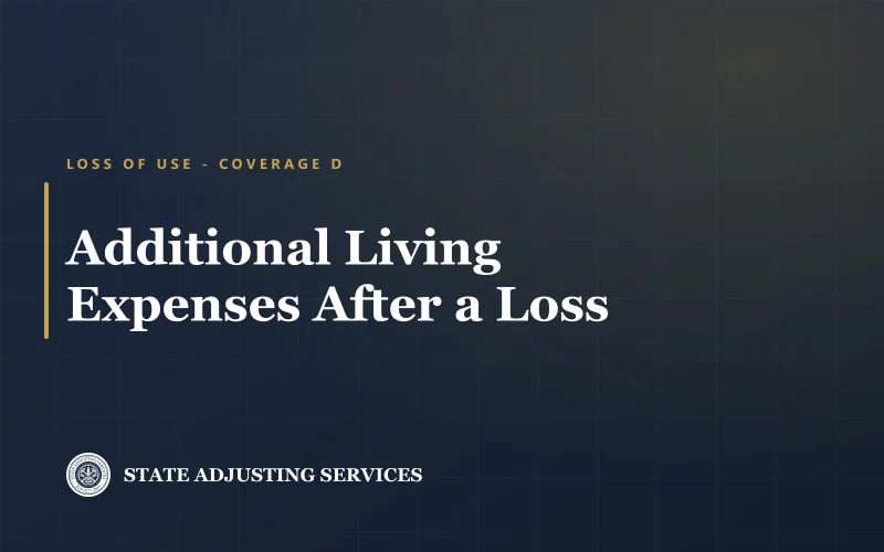 Article cover: additional living expenses and loss of use coverage, from State Adjusting Services