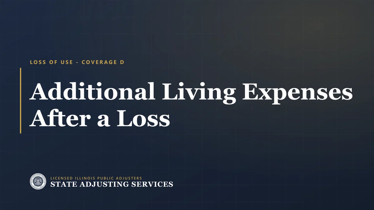 Article cover: additional living expenses and loss of use coverage, from State Adjusting Services