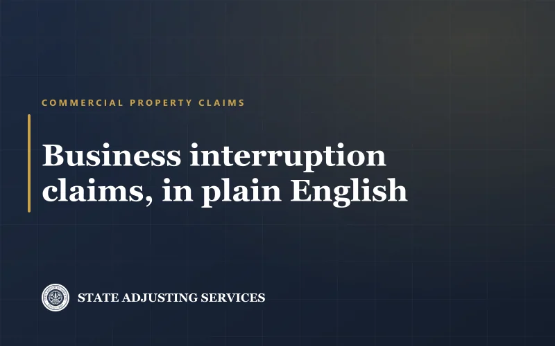 Article cover: business interruption insurance claims explained in plain English, from State Adjusting Services