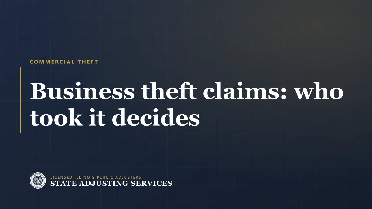 Title card reading Business theft claims: who took it decides, State Adjusting Services