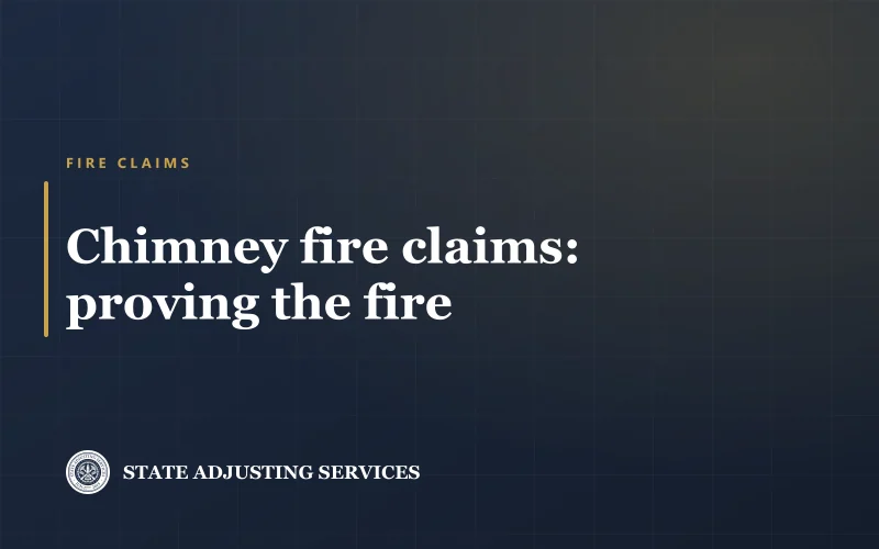 Title card reading Chimney fire claims: proving the fire, State Adjusting Services