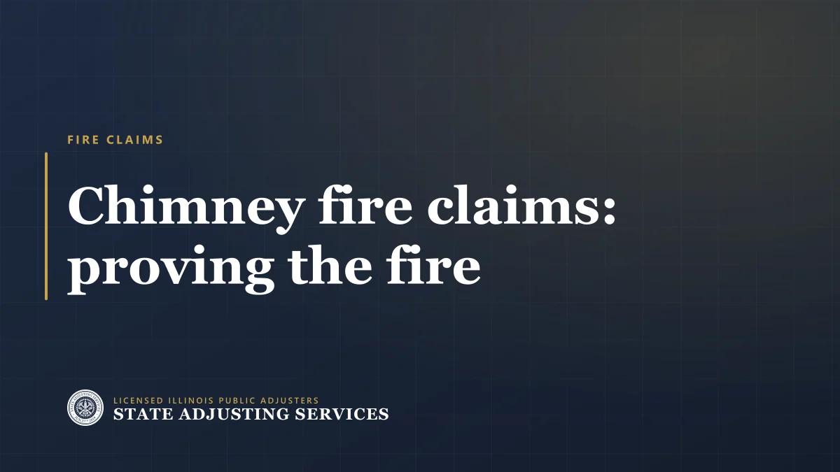 Title card reading Chimney fire claims: proving the fire, State Adjusting Services