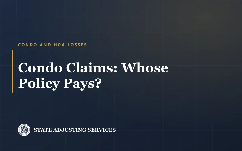Article cover: condo and HOA losses, where the association master policy stops and the unit owner policy starts, from State Adjusting Services