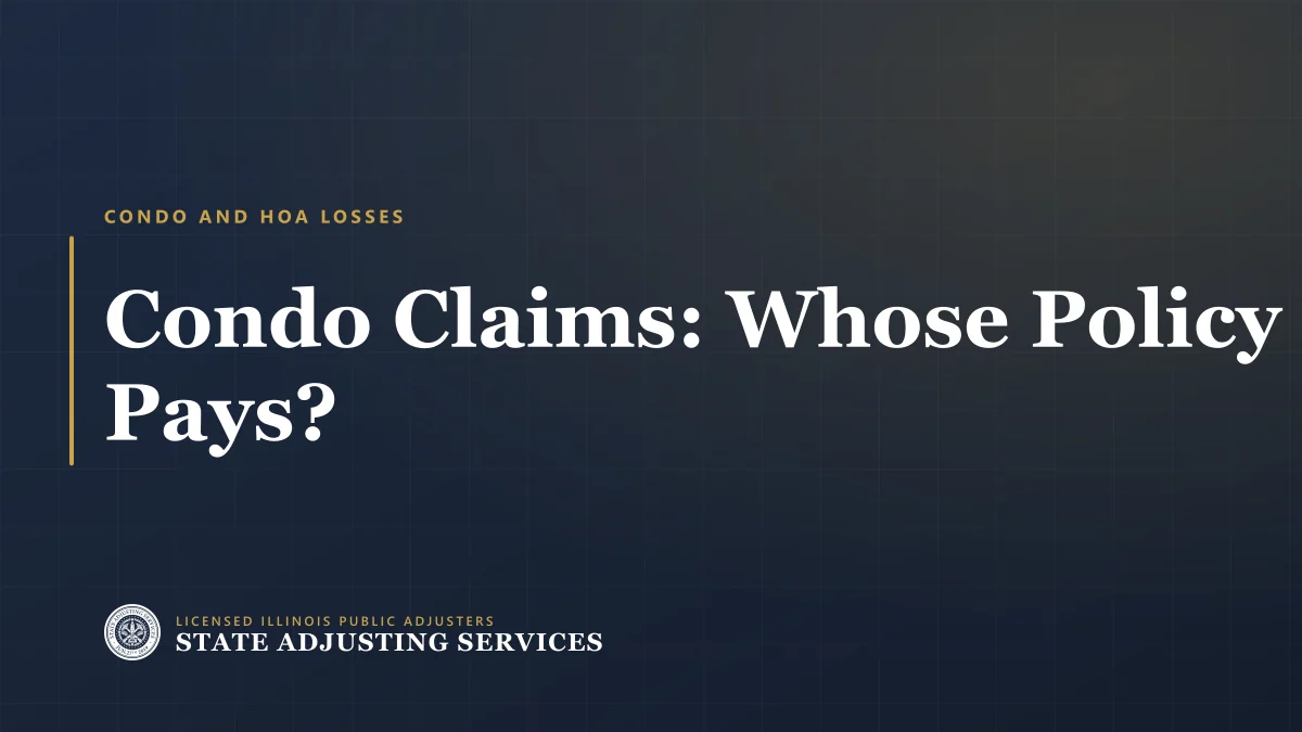Article cover: condo and HOA losses, where the association master policy stops and the unit owner policy starts, from State Adjusting Services
