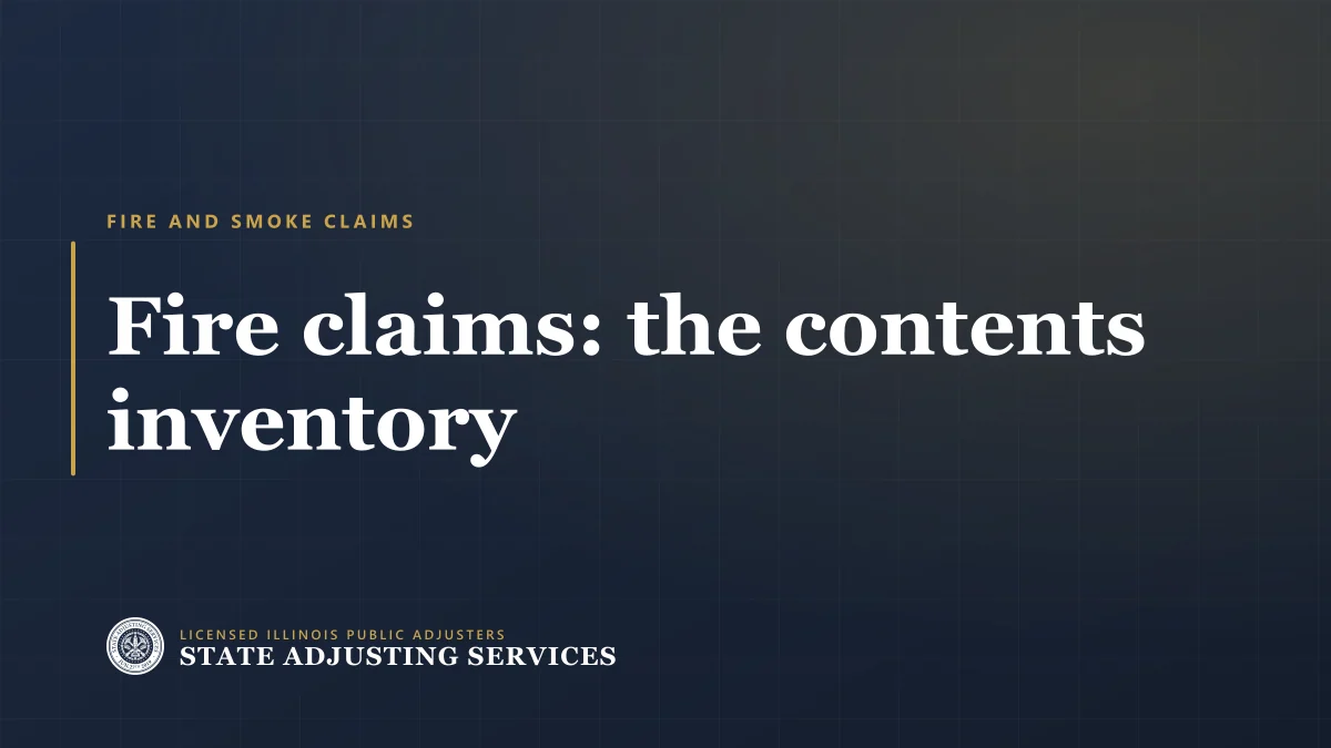 Article cover: fire claims and the contents inventory, from State Adjusting Services