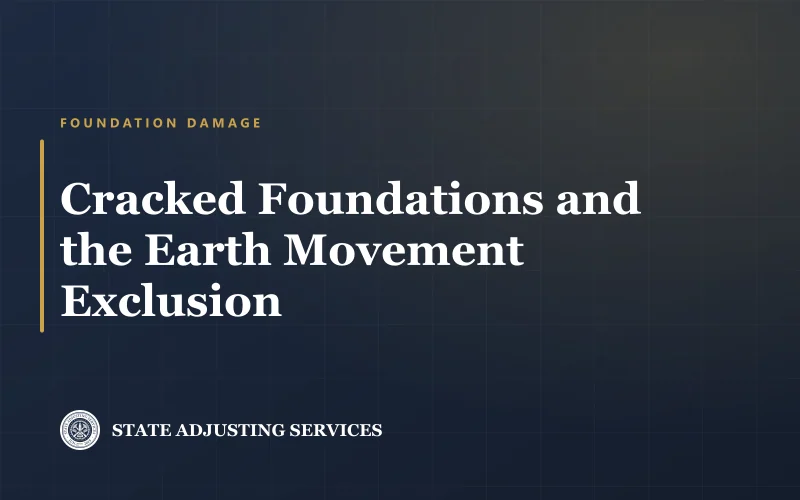 Article cover: earth movement, settlement and cracked foundations, and what a homeowners policy excludes, from State Adjusting Services