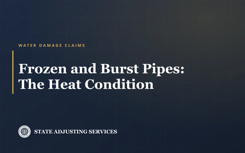 Article cover: frozen and burst pipes — the heat-maintenance condition that decides the claim, from State Adjusting Services