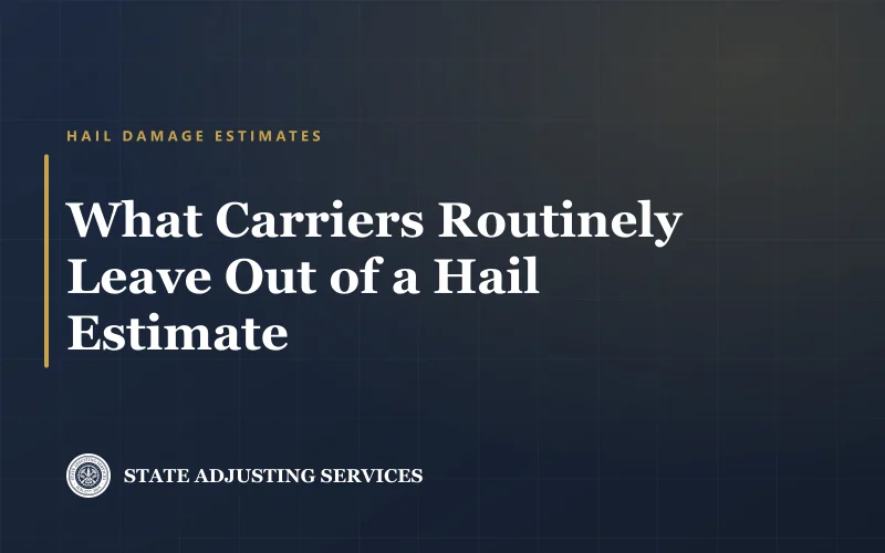 Article cover: what carriers routinely leave out of a hail estimate, from State Adjusting Services