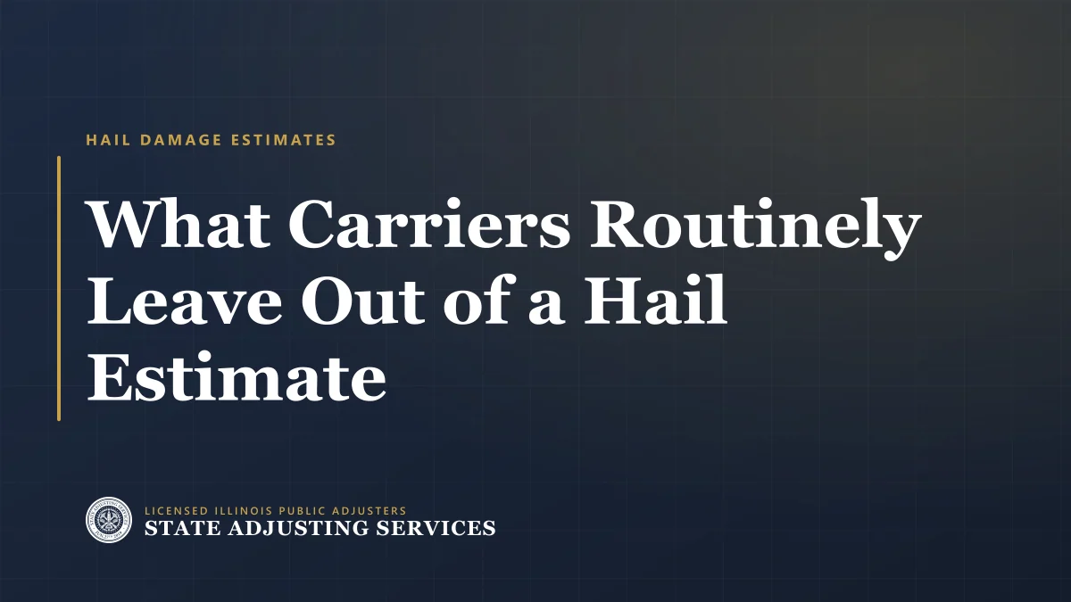 Article cover: what carriers routinely leave out of a hail estimate, from State Adjusting Services