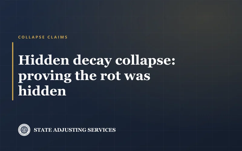 Cover reading Hidden decay collapse: proving the rot was hidden, State Adjusting Services