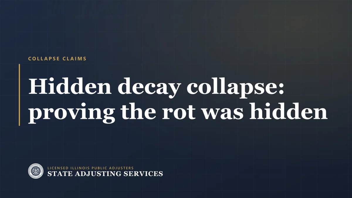 Cover reading Hidden decay collapse: proving the rot was hidden, State Adjusting Services