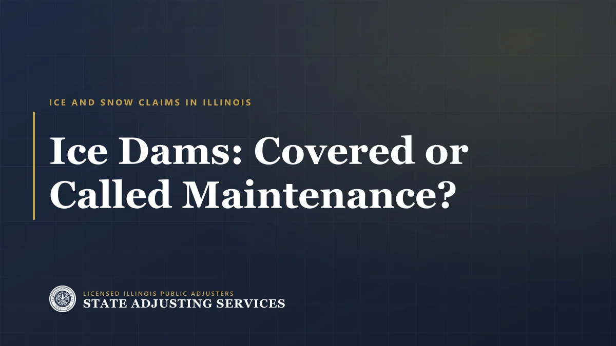 Article cover: ice dams — what insurance covers and what it calls maintenance, from State Adjusting Services