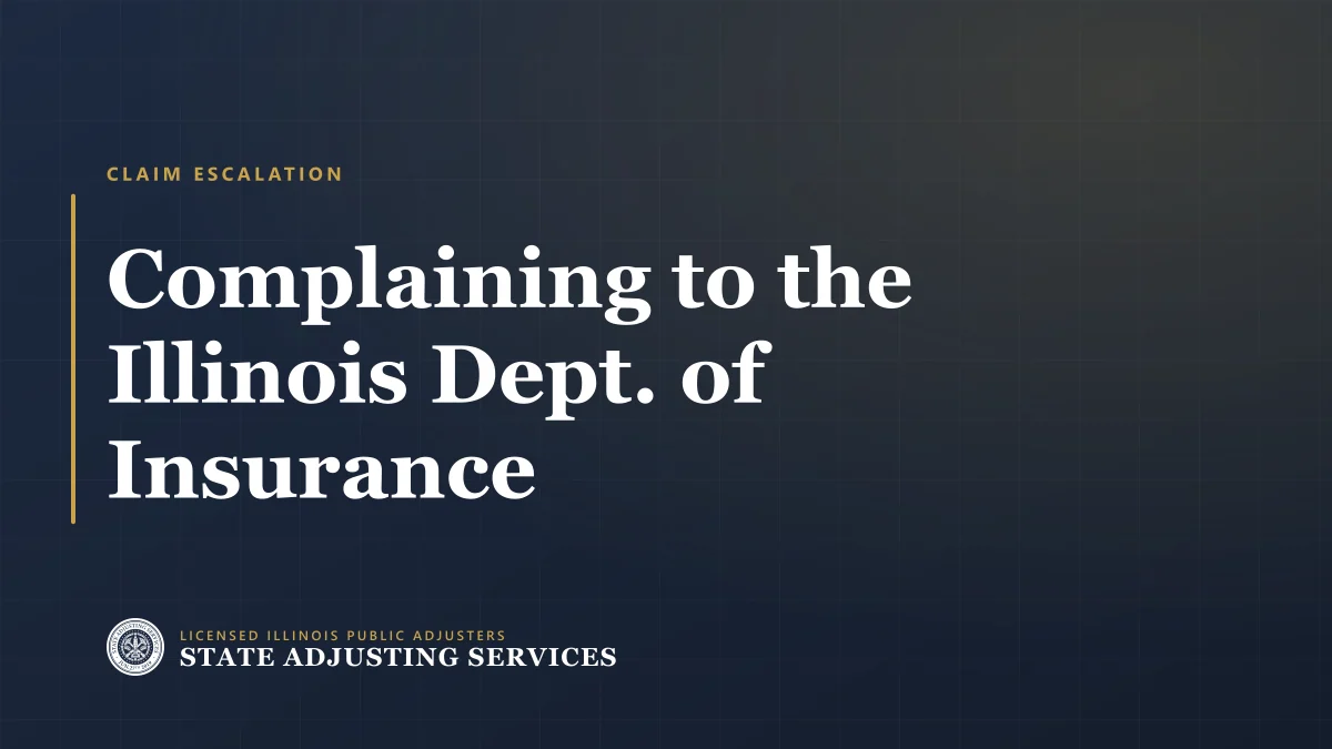 Cover reading Complaining to the Illinois Dept. of Insurance, with the State Adjusting Services seal