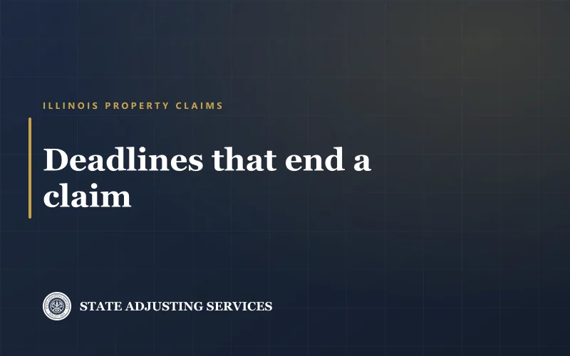 Article cover: the deadlines that end a property insurance claim in Illinois, from State Adjusting Services