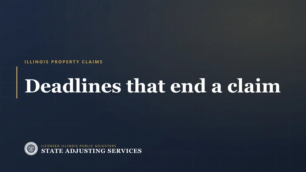 Article cover: the deadlines that end a property insurance claim in Illinois, from State Adjusting Services