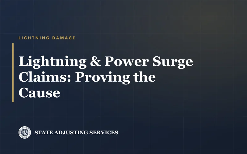 Article cover: lightning and power surge insurance claims and how to prove the cause when nothing burned, from State Adjusting Services