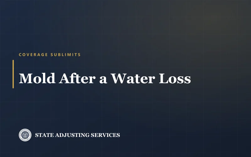 Article cover: mold after a water loss — coverage sublimits and why the cause of the water decides the claim, from State Adjusting Services