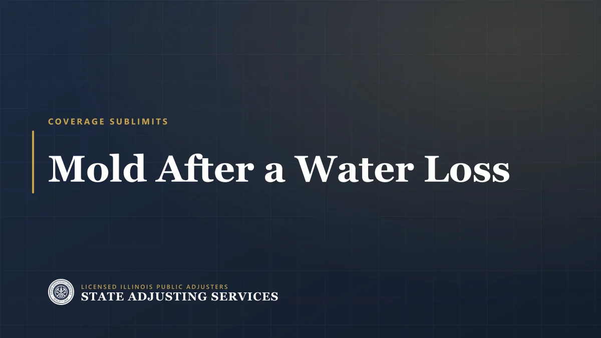 Article cover: mold after a water loss — coverage sublimits and why the cause of the water decides the claim, from State Adjusting Services