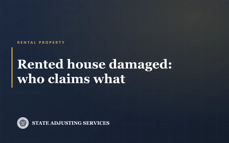 Cover reading Rented house damaged: who claims what, with the State Adjusting Services seal