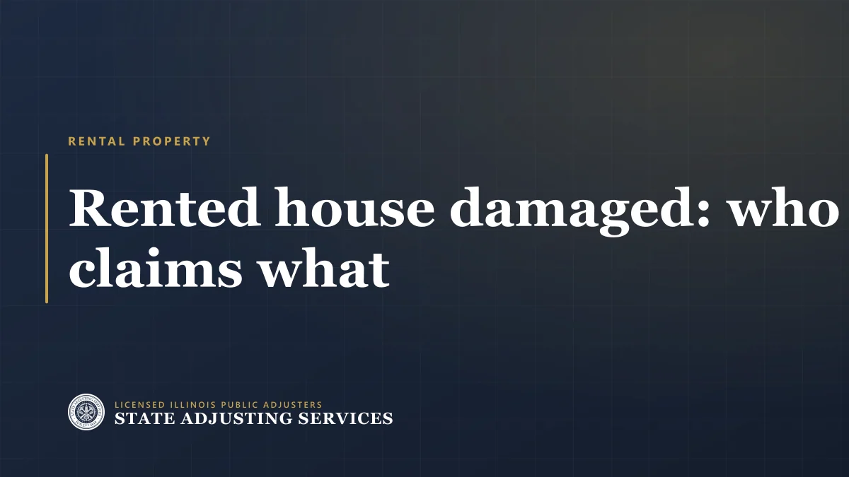 Cover reading Rented house damaged: who claims what, with the State Adjusting Services seal