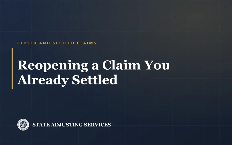 Article cover: reopening a claim you already settled, and what a closed file does and does not mean, from State Adjusting Services