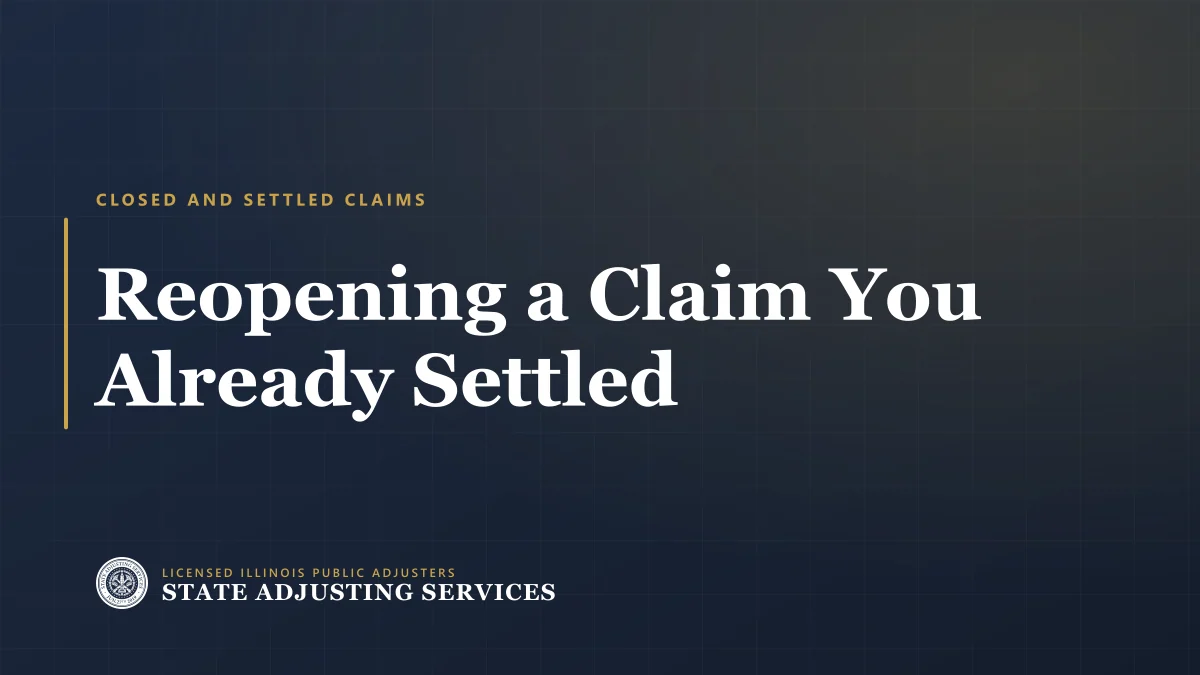 Article cover: reopening a claim you already settled, and what a closed file does and does not mean, from State Adjusting Services
