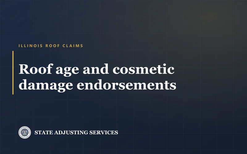 Article cover: roof age, wear and cosmetic damage endorsements on Illinois policies, from State Adjusting Services