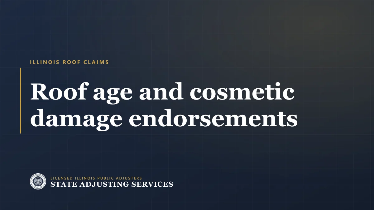 Article cover: roof age, wear and cosmetic damage endorsements on Illinois policies, from State Adjusting Services