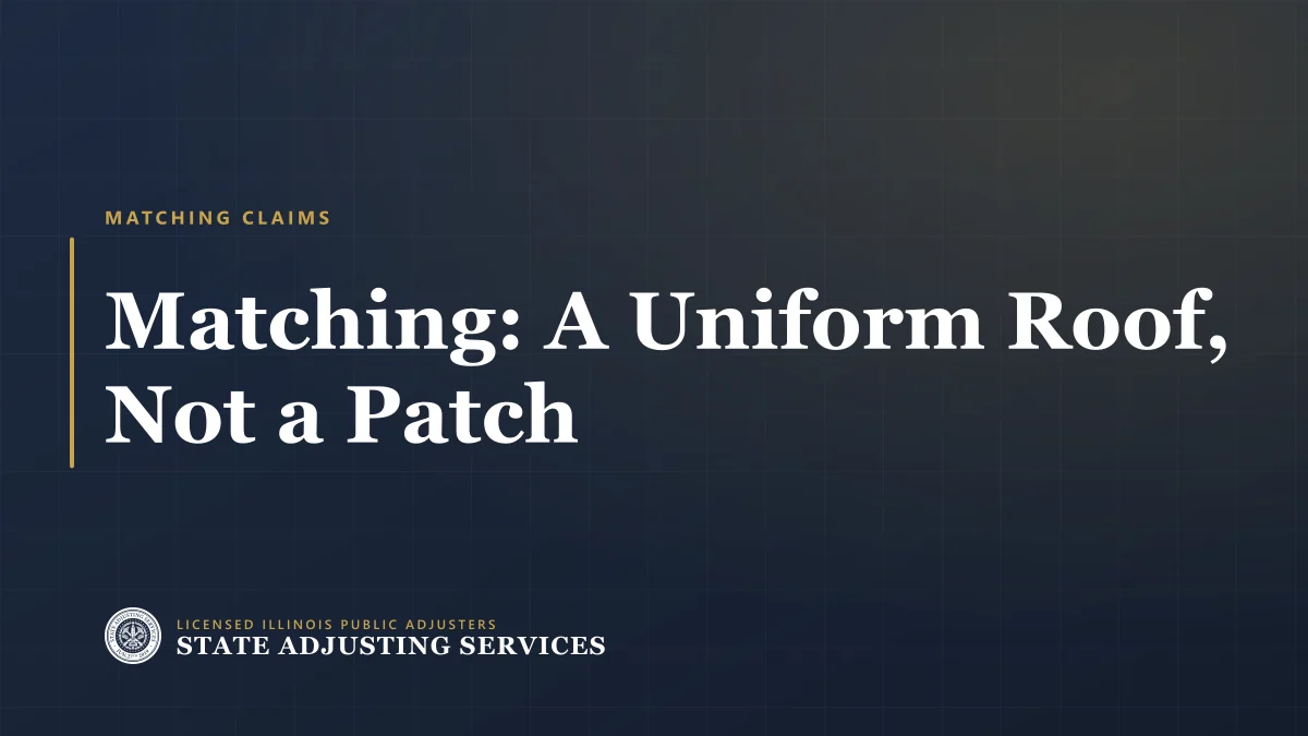 Article cover: matching, when Illinois policies owe you a uniform roof, not a patched one, from State Adjusting Services