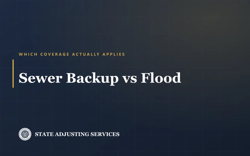 Article cover: sewer backup vs flood — which coverage actually applies, from State Adjusting Services