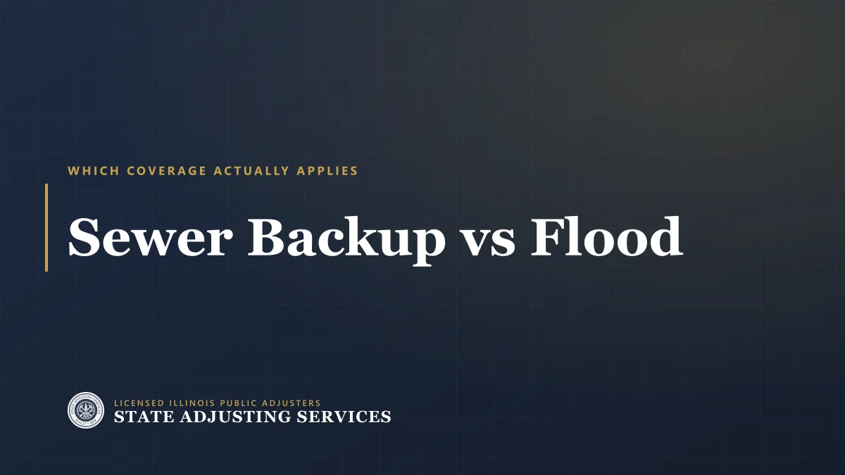 Article cover: sewer backup vs flood — which coverage actually applies, from State Adjusting Services