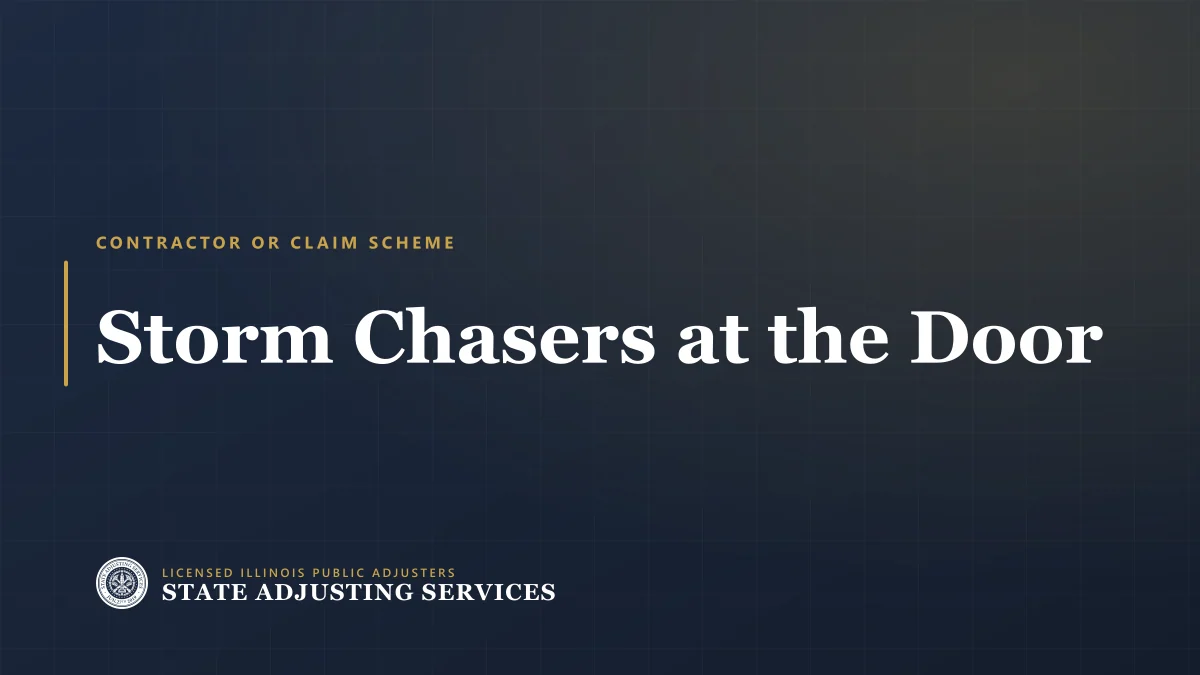 Article cover: storm chasers at the door, how to tell a contractor from a claim scheme, from State Adjusting Services