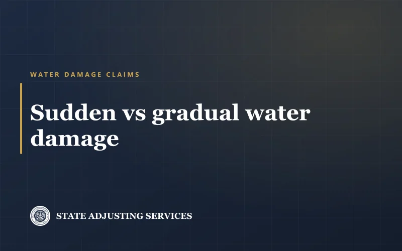 Article cover: sudden vs gradual water damage and why that phrase decides your claim, from State Adjusting Services