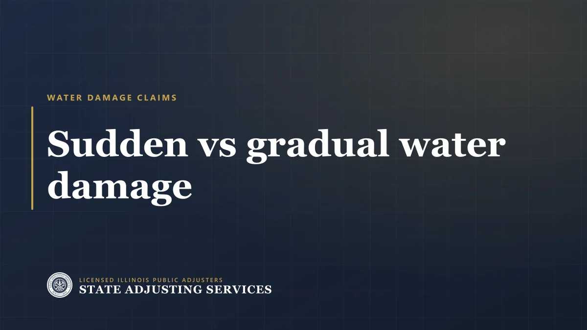 Article cover: sudden vs gradual water damage and why that phrase decides your claim, from State Adjusting Services
