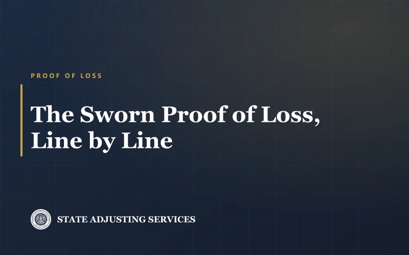 Article cover: the sworn proof of loss, line by line, from State Adjusting Services
