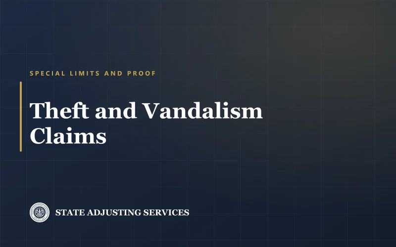 Article cover: theft and vandalism claims — special limits, police reports and proof of ownership, from State Adjusting Services