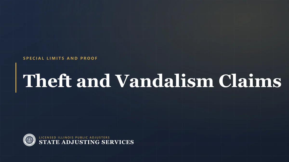 Article cover: theft and vandalism claims — special limits, police reports and proof of ownership, from State Adjusting Services