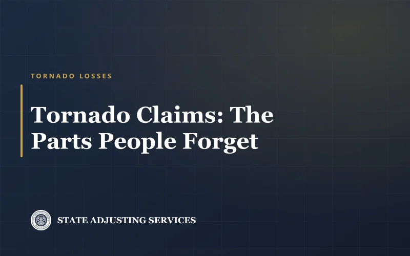 Article cover: tornado damage claims — wind, debris impact and the parts of the claim people forget, from State Adjusting Services