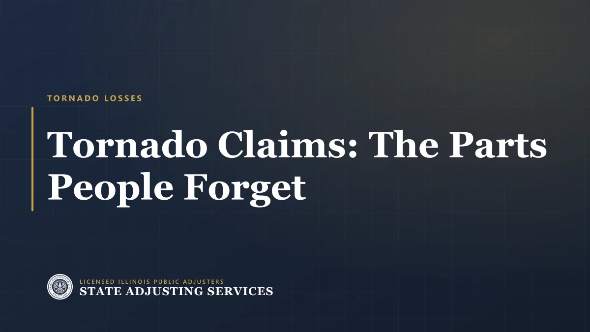Article cover: tornado damage claims — wind, debris impact and the parts of the claim people forget, from State Adjusting Services