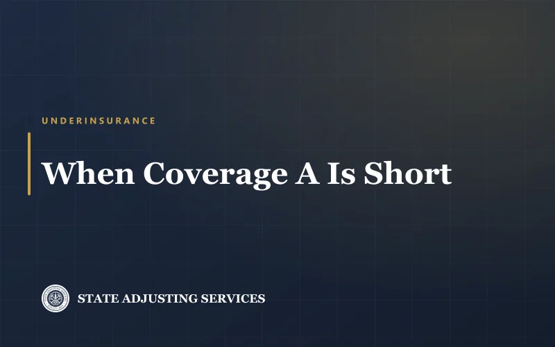 Article cover: what happens on a claim when the Coverage A dwelling limit is short, from State Adjusting Services