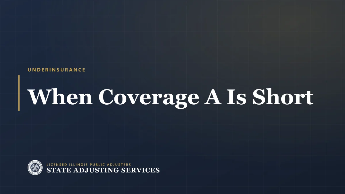 Article cover: what happens on a claim when the Coverage A dwelling limit is short, from State Adjusting Services