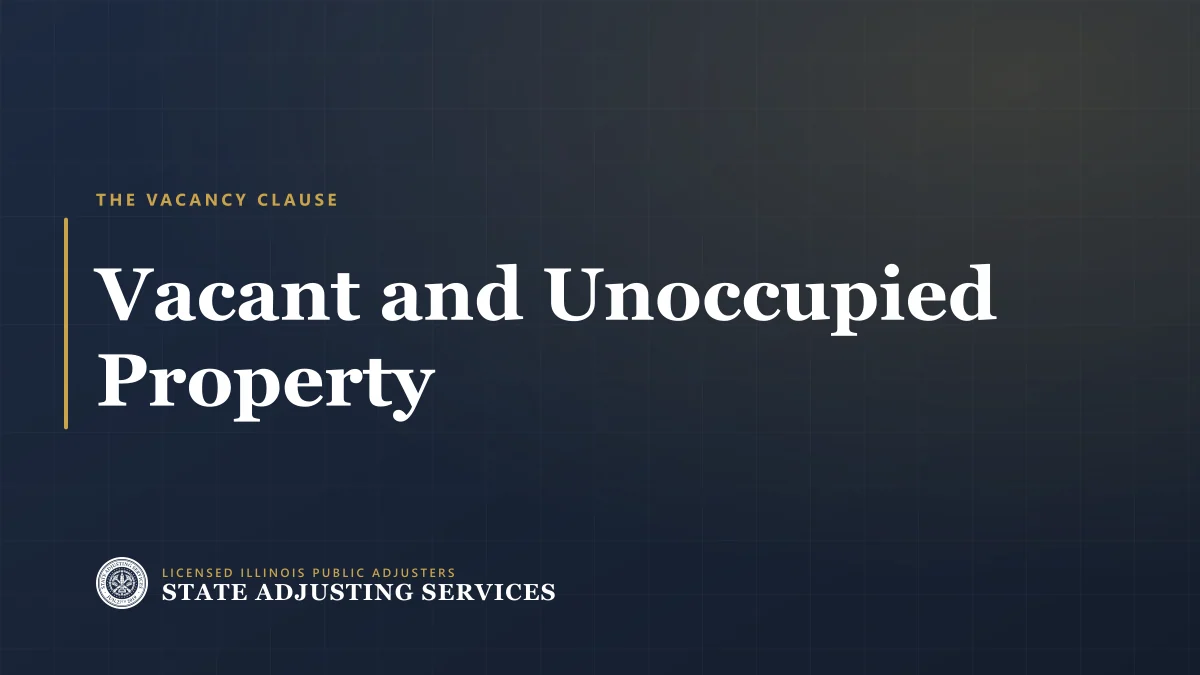 Article cover: vacant and unoccupied property — the 60-day vacancy clause and what it removes from a claim, from State Adjusting Services