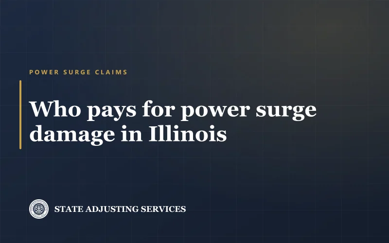 Title card reading Who pays for power surge damage in Illinois, State Adjusting Services