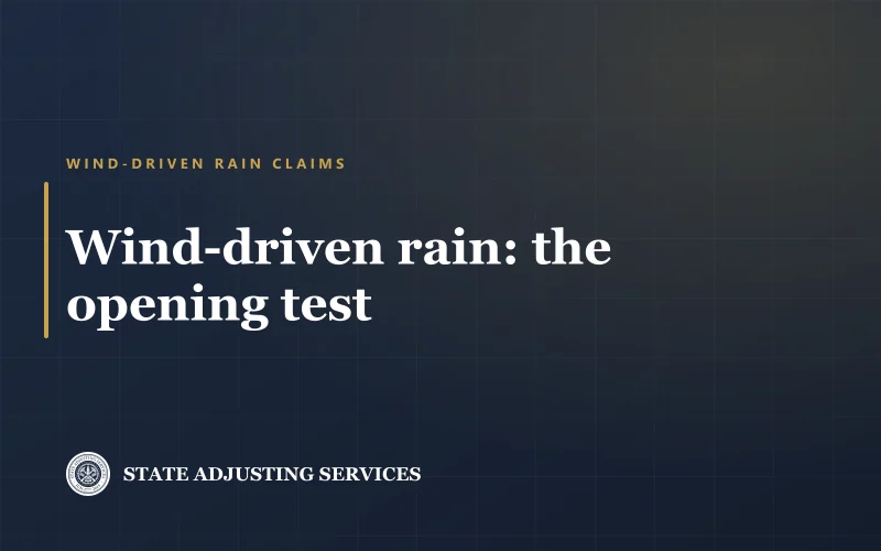 Article cover: wind-driven rain and the opening created by wind test, from State Adjusting Services