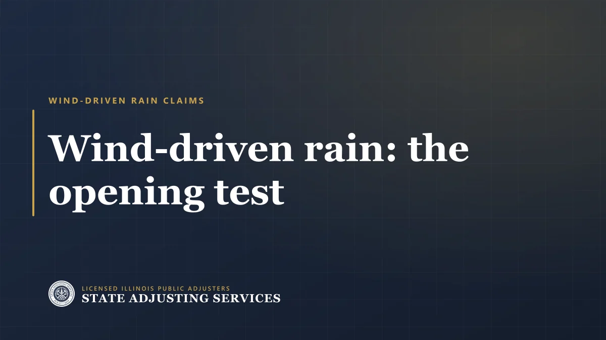 Article cover: wind-driven rain and the opening created by wind test, from State Adjusting Services